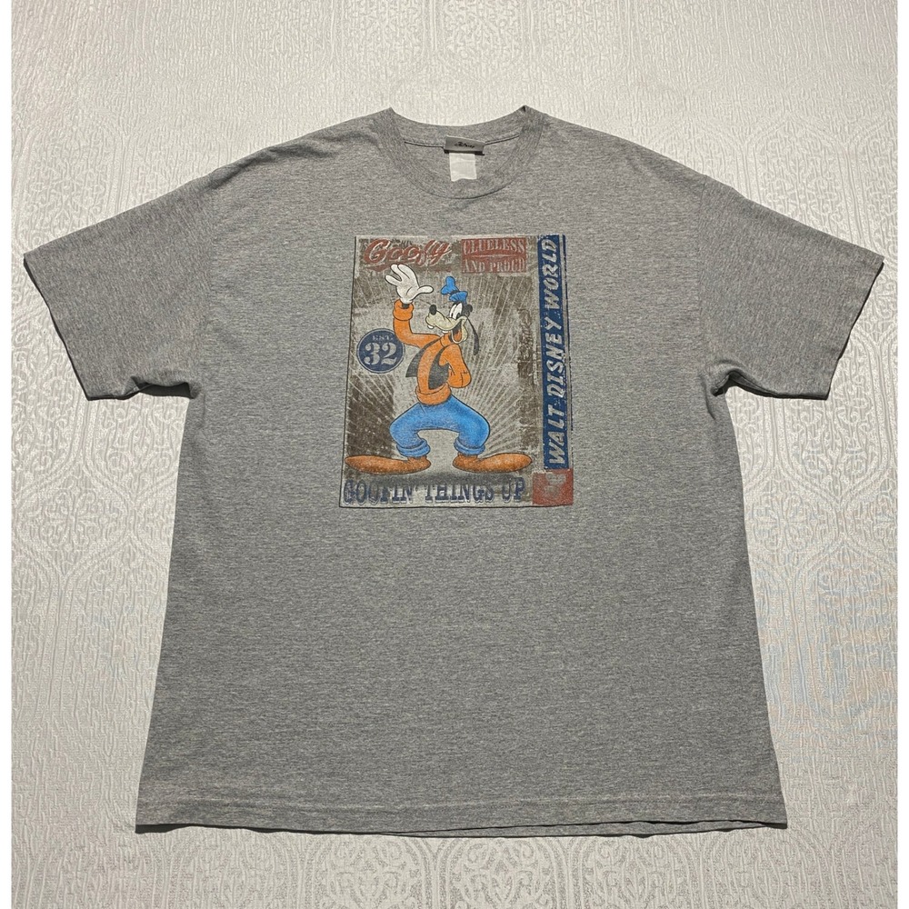 Vintage Walt Disney World Goofy Clueless and Proud T Shirt Mens Grey XL Graphic